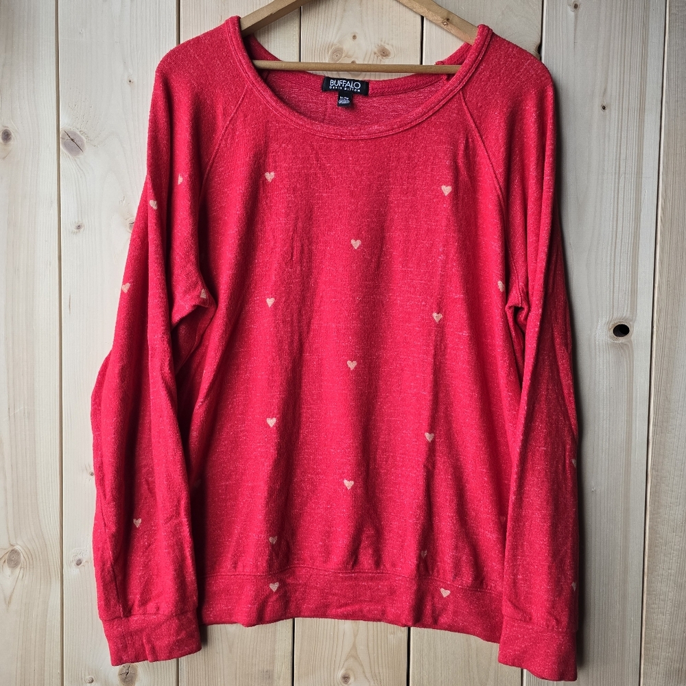 David Bitton Buffalo Red Hearts Sweater Pullover Womens XL